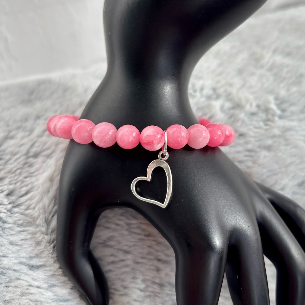 Pink Dragon Vein Agate Heart Bracelet